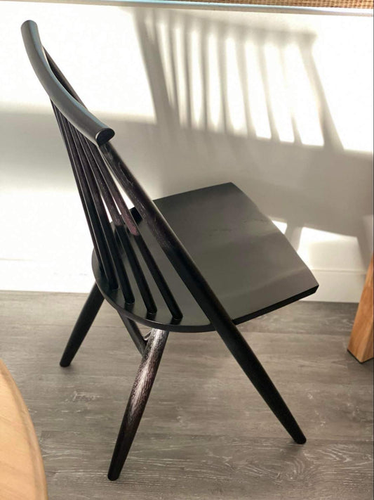 4 BLACK SOLID OAK DINING CHAIRS ARTICLE