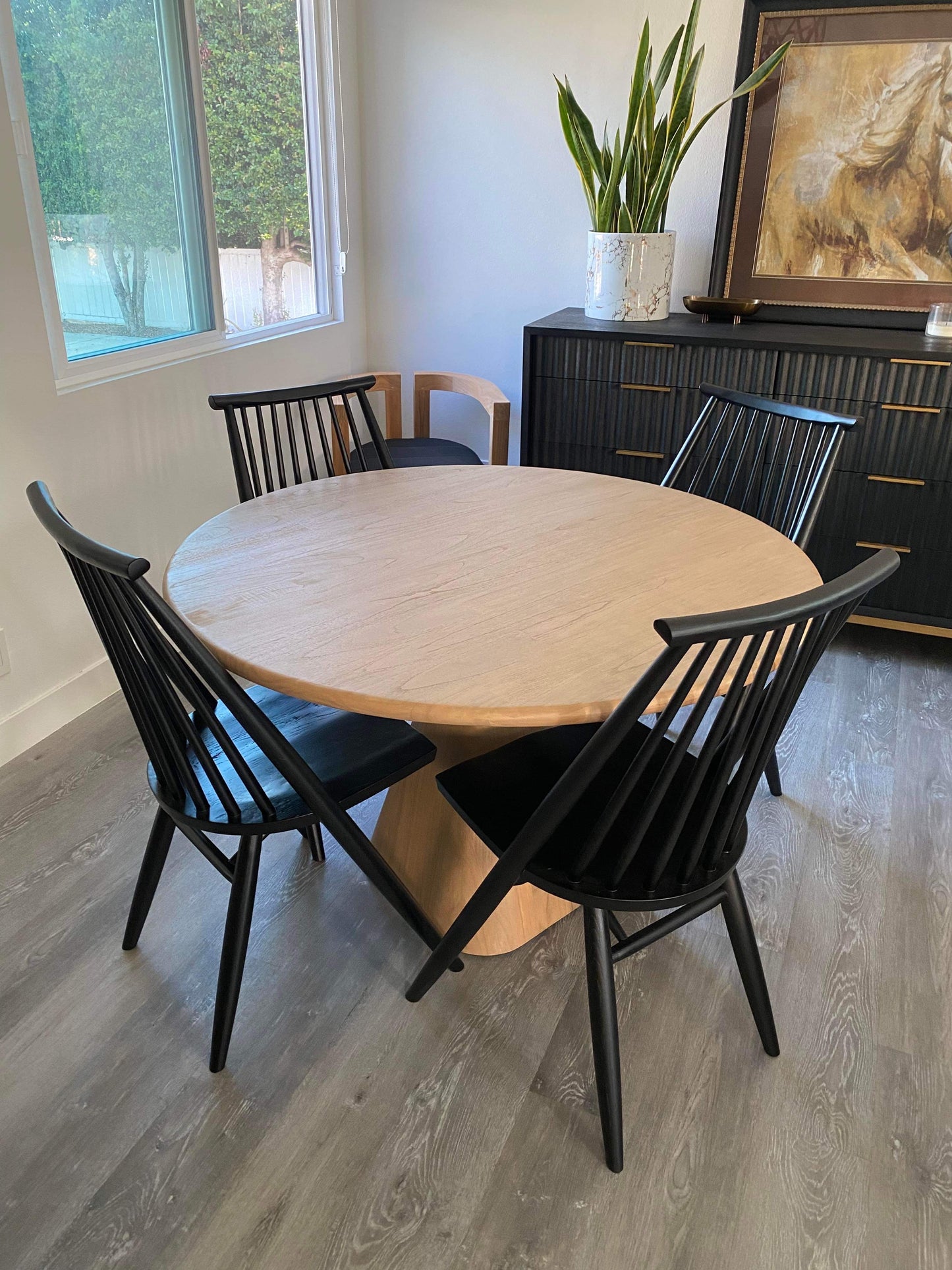 4 BLACK SOLID OAK DINING CHAIRS ARTICLE